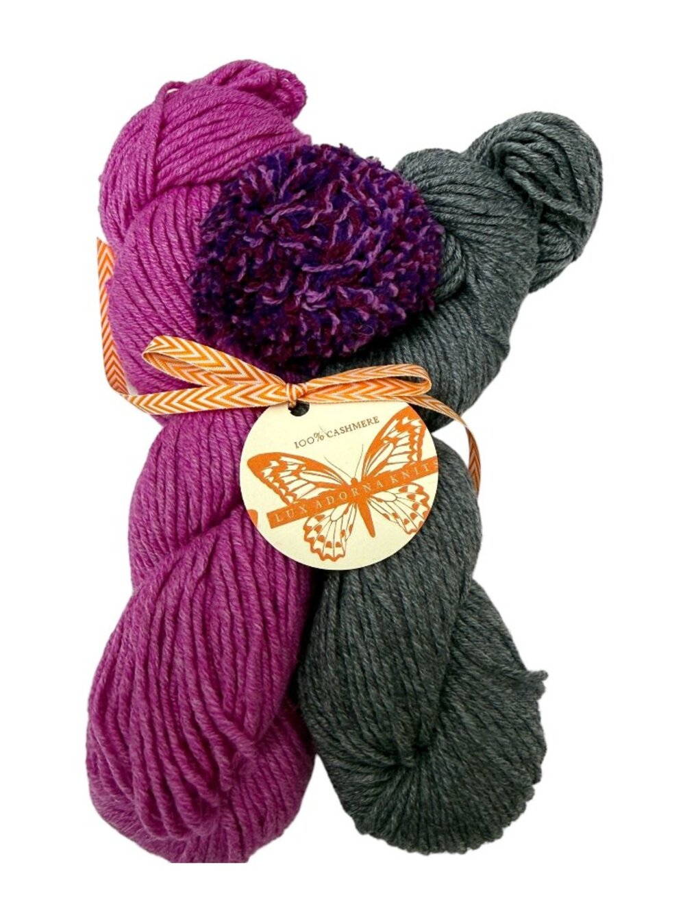 Cashmere Yarn Hat Kit by Kitterly Purple Gray with Pompom